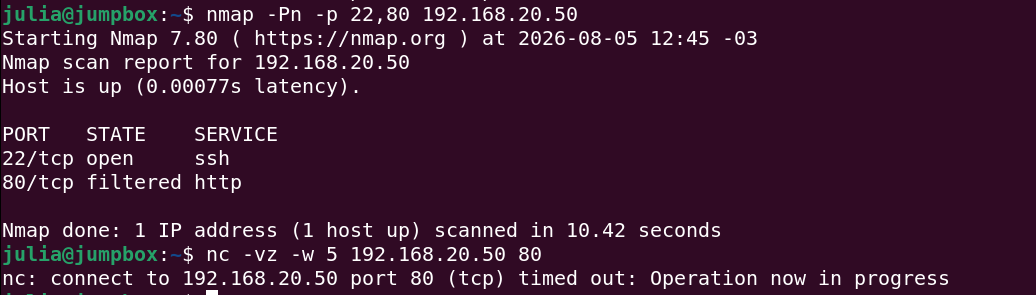 Port 80 block validation with Nmap and Netcat
