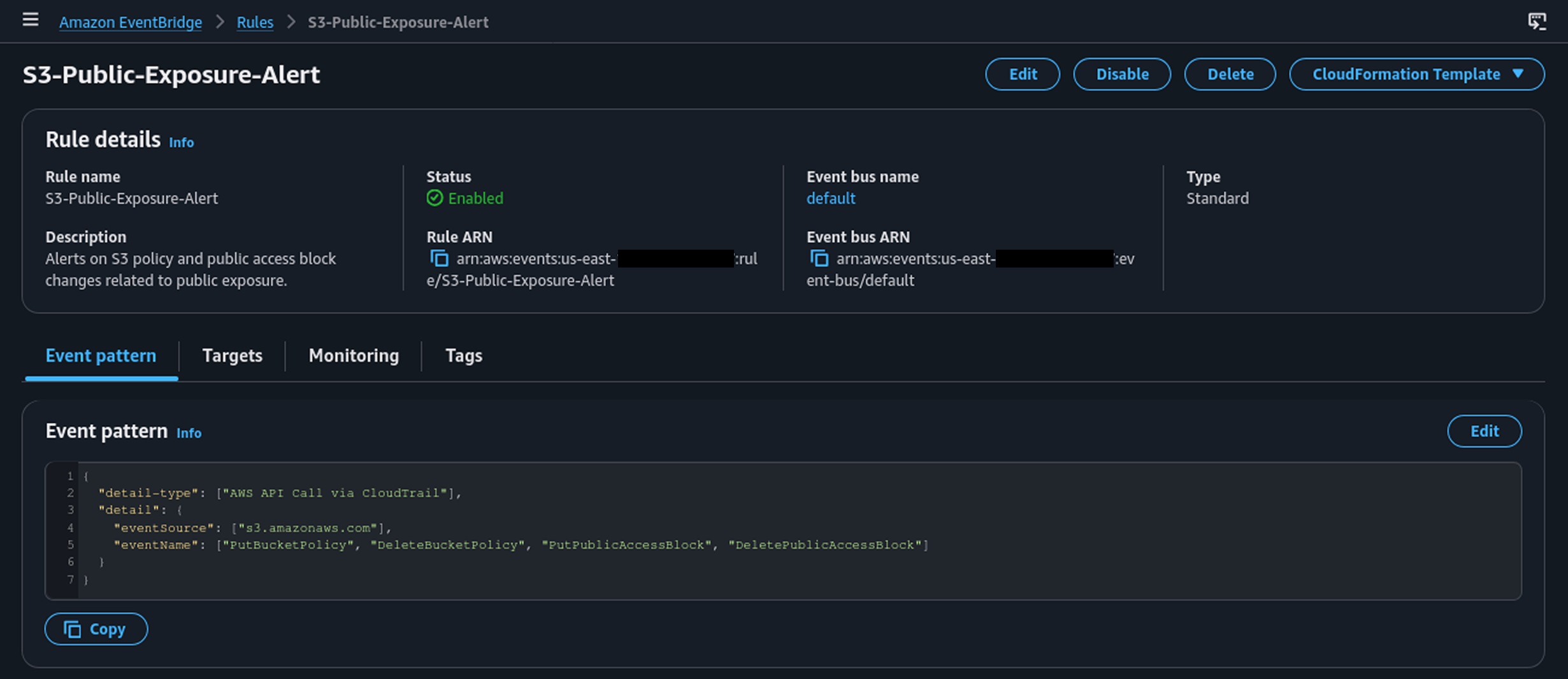 EventBridge rule for S3 access-related changes